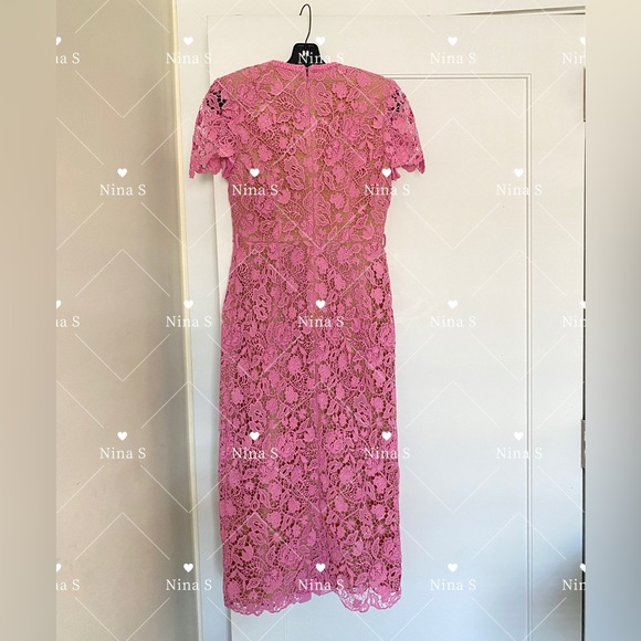 SELF-PORTRAIT - PINK GUIPURE LACE MIDI DRESS - PINK - Picture 5 of 7